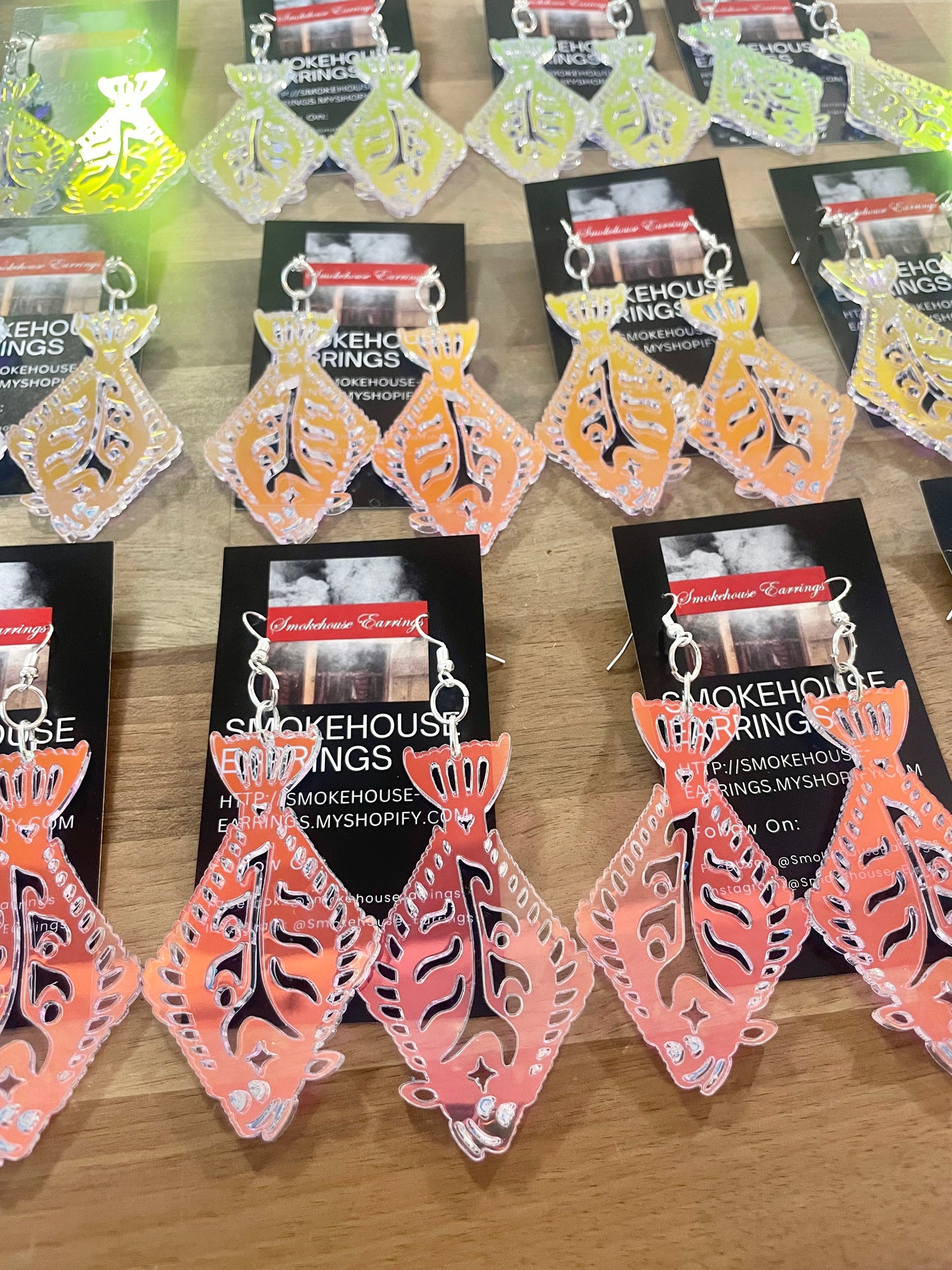 Iridescent Acrylic Tribal Halibut Smokehouse Earrings