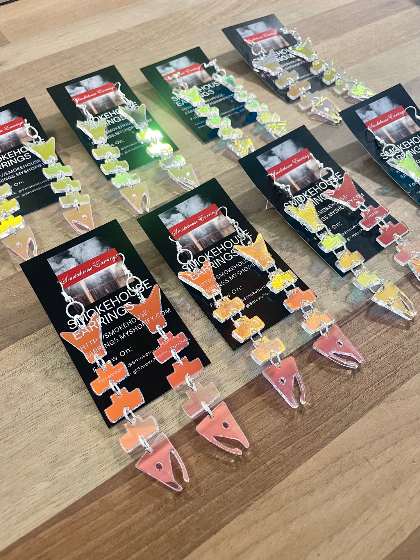 Iridescent Acrylic Salmon Bone Smokehouse Earrings