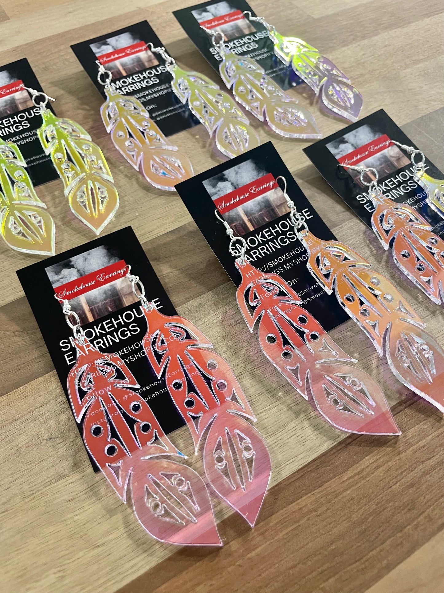 Iridescent Acrylic Feather Smokehouse Earrings