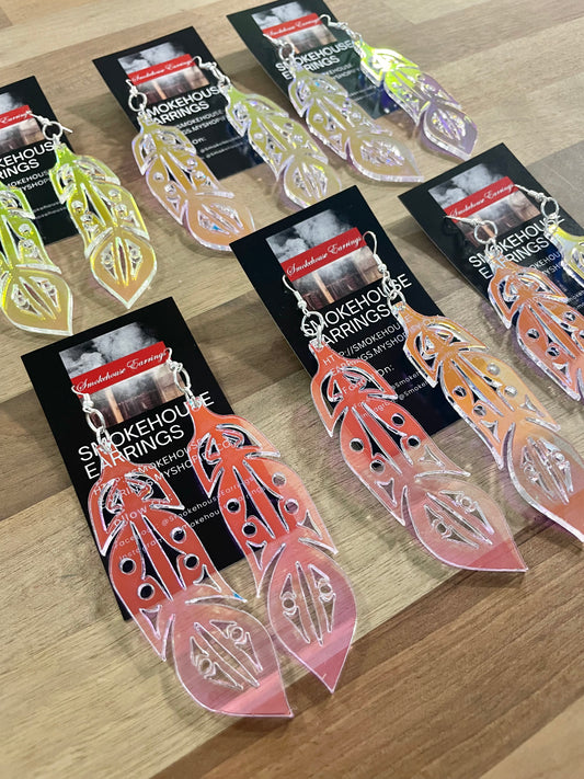 Iridescent Acrylic Feather Smokehouse Earrings