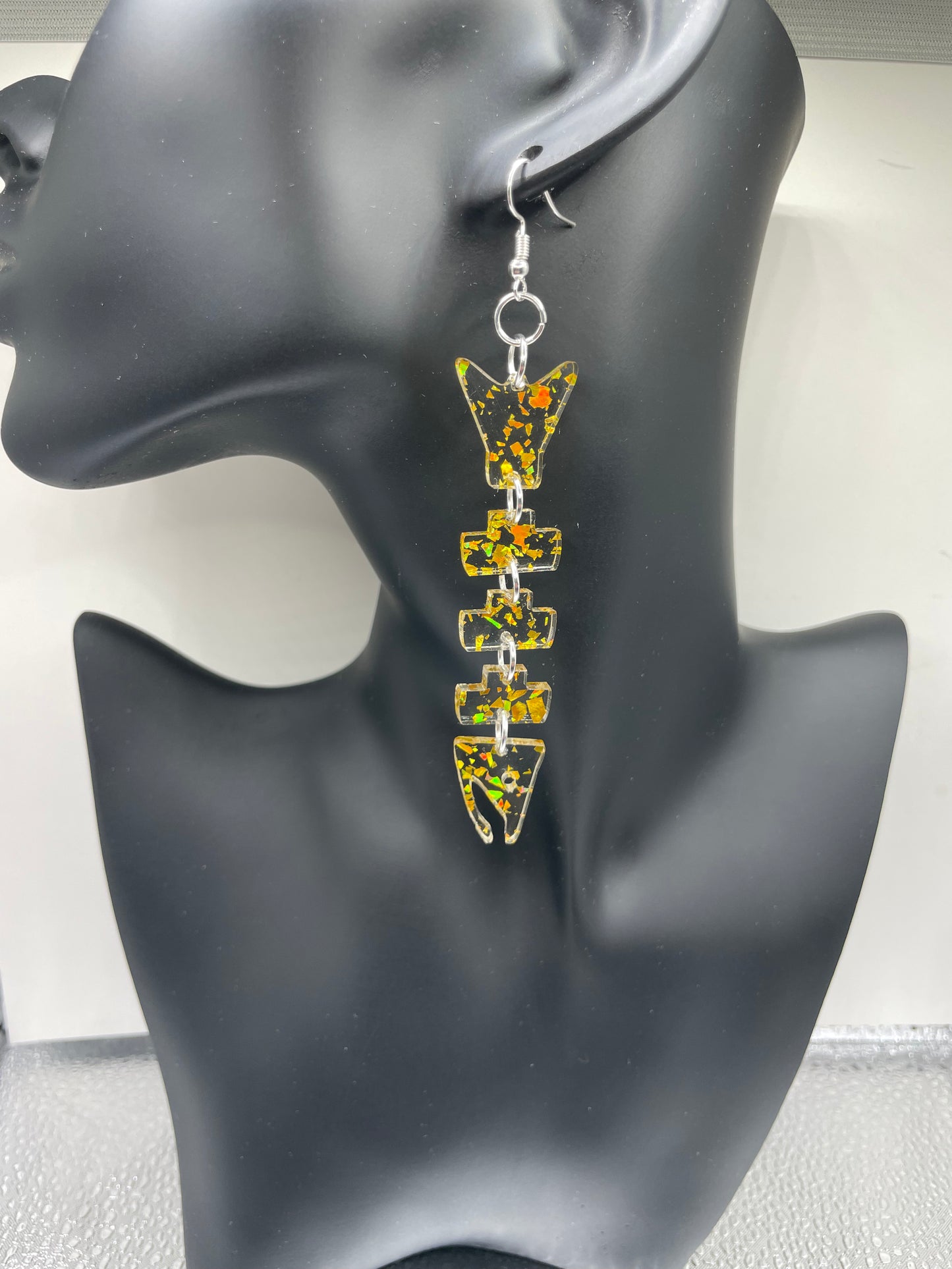 Gold Flake Acrylic Salmon Bone Smokehouse Earrings