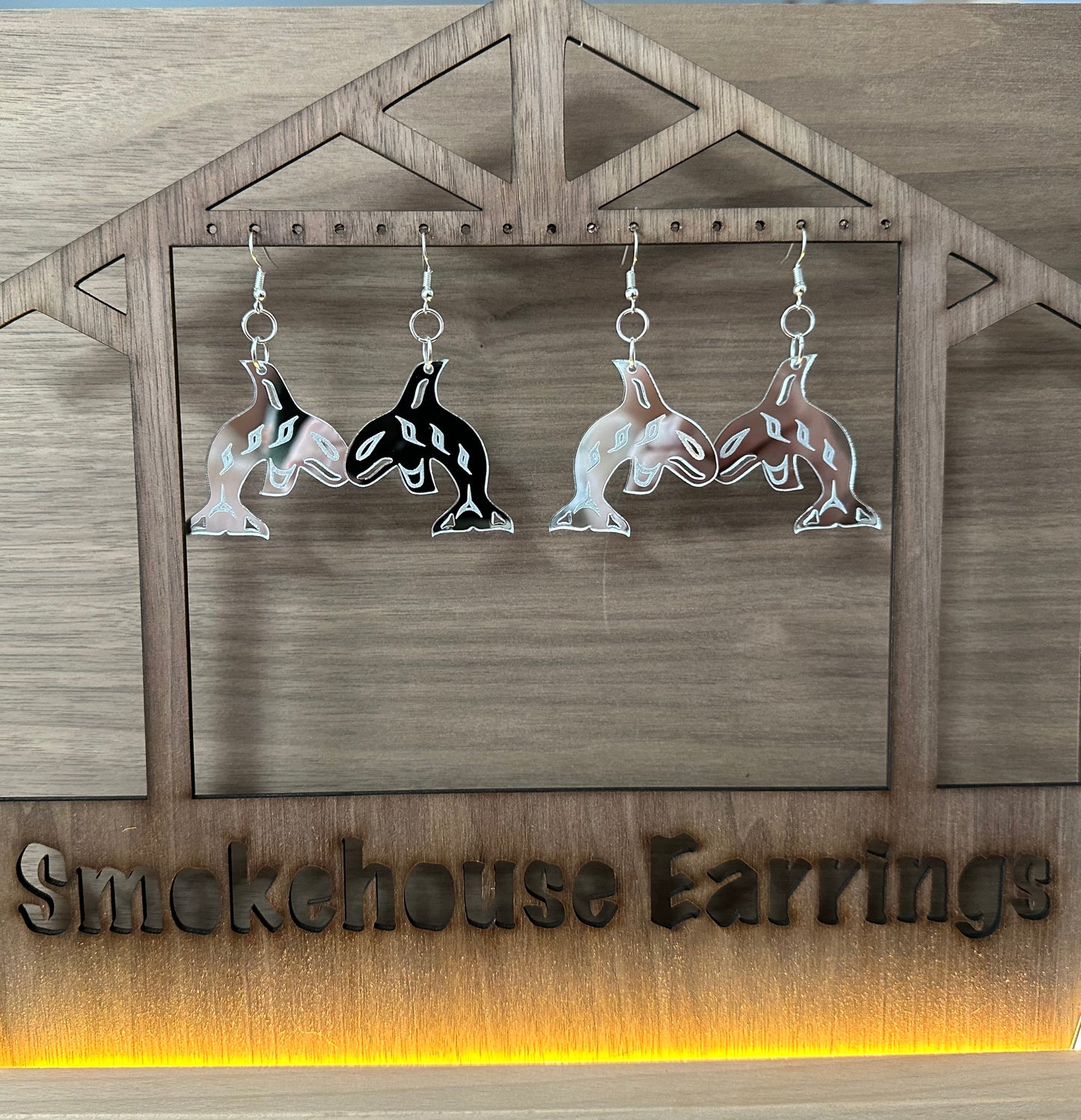 Silver Mirror Acrylic Small Orca 2.0 Smokehouse Earrings