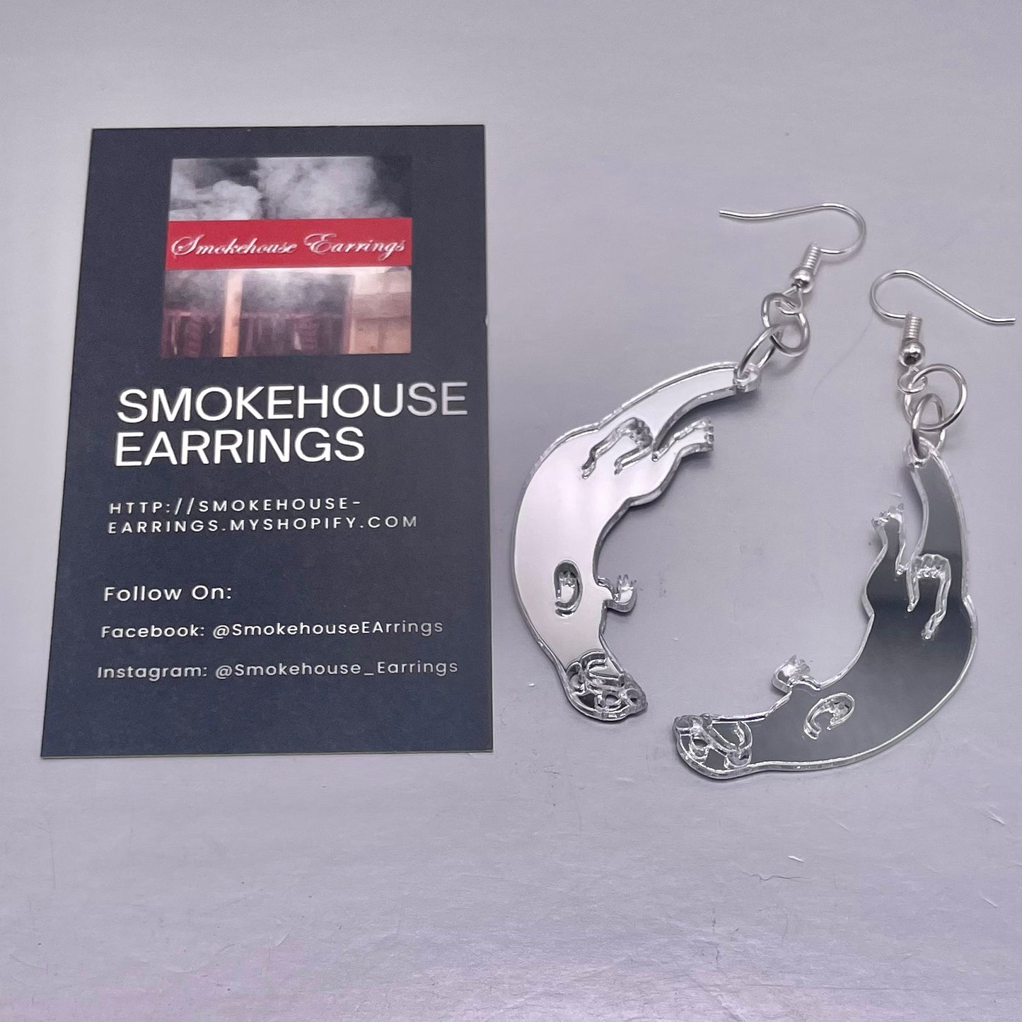 Small Silver Mirror Acrylic Sea Otter Smokehouse Earrings