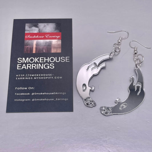 Small Silver Mirror Acrylic Sea Otter Smokehouse Earrings